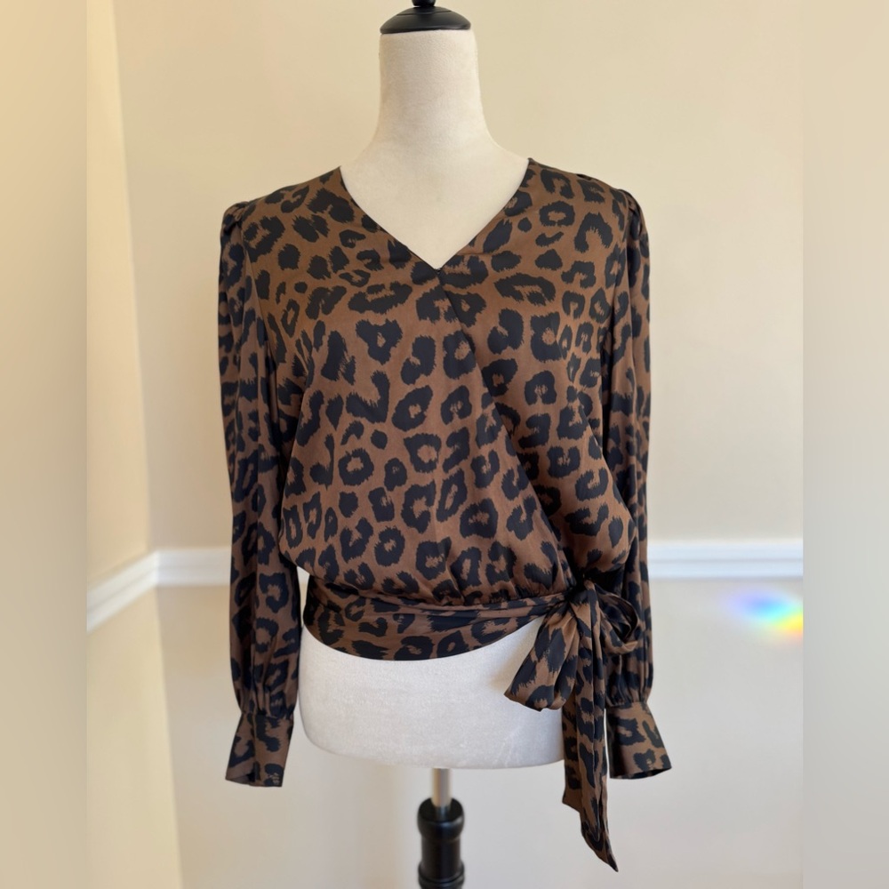Banana Republic Leopard Wrap Blouse • Brown & Black Animal Print • Size S
